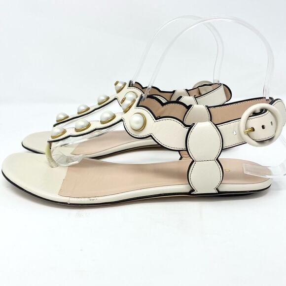 GUCCI DOUBLE GG PEARL LEATHER SANDALS SZ 36.5 - Picture 6 of 11